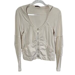 XCVI Zip Up Hoodie Women Medium Cream Ribbed Cotton Raw Seam 1609
